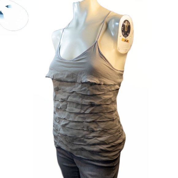 Club Monaco Womens Size Small Top Grey Silk Tiered Ruffle Racerback Sleeveless - Picture 2 of 10